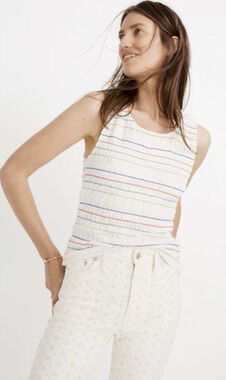 Madewell Texture & Thread Rainbow Stitch Smocked Tank Top Women's XS Stretch